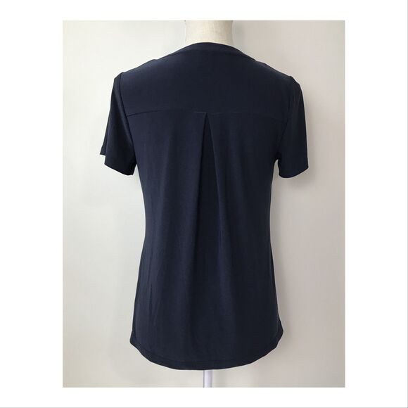 Anne Klein Womens Blouse Small 1/2 Zip Pockets V-Neck Notch Short Sleeve Blue - Picture 3 of 10